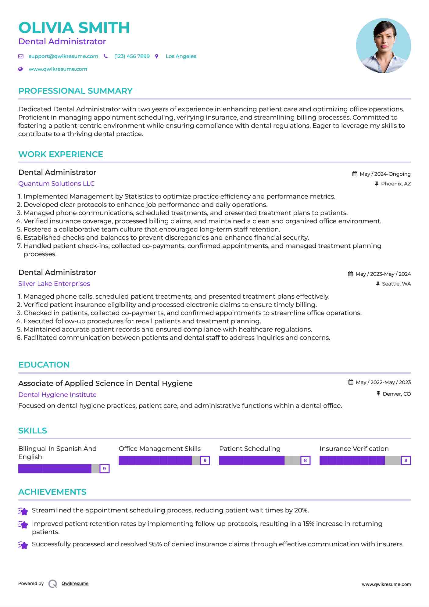 Dental Administrator Resume Model