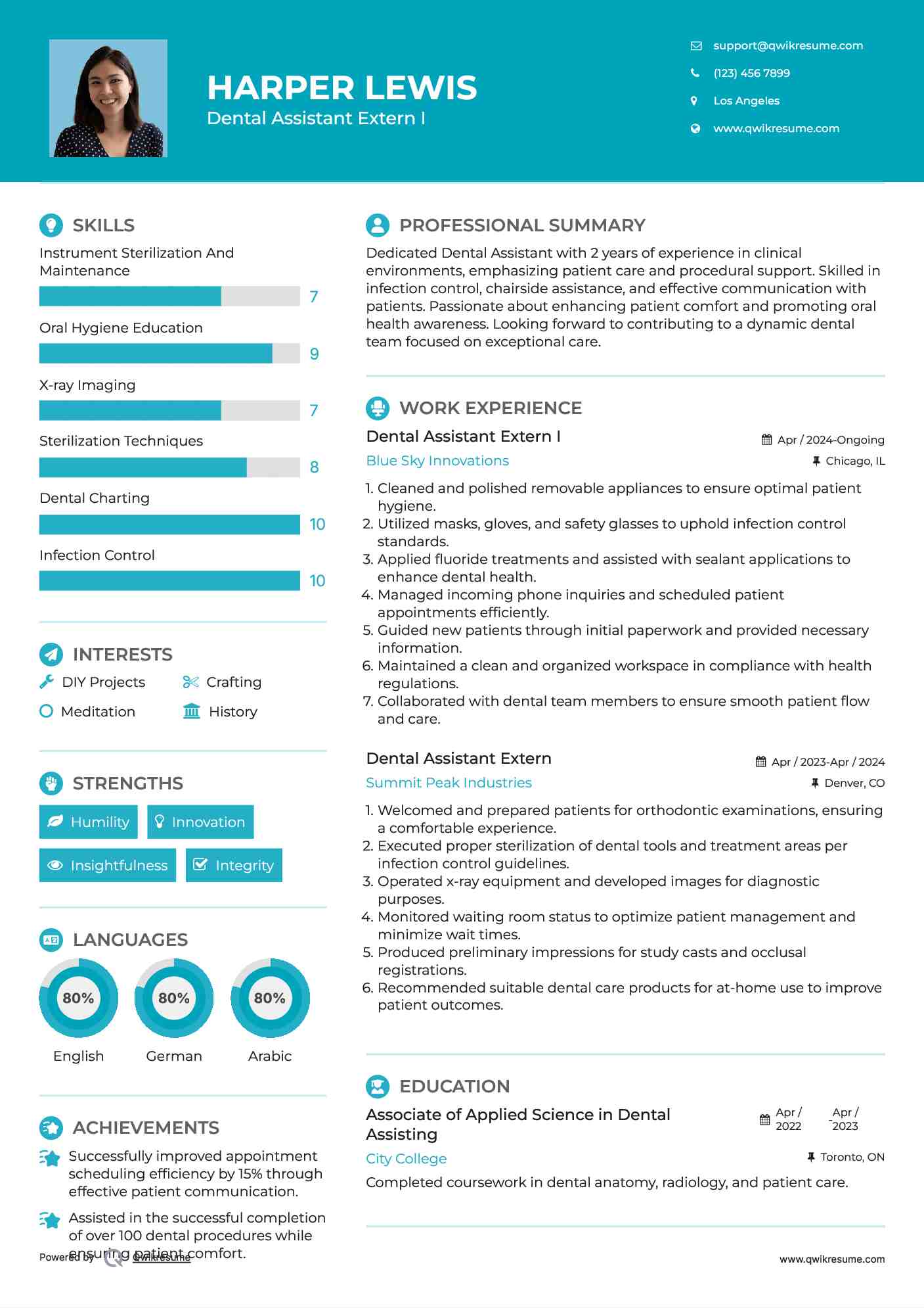 Dental Assistant Extern I Resume Example