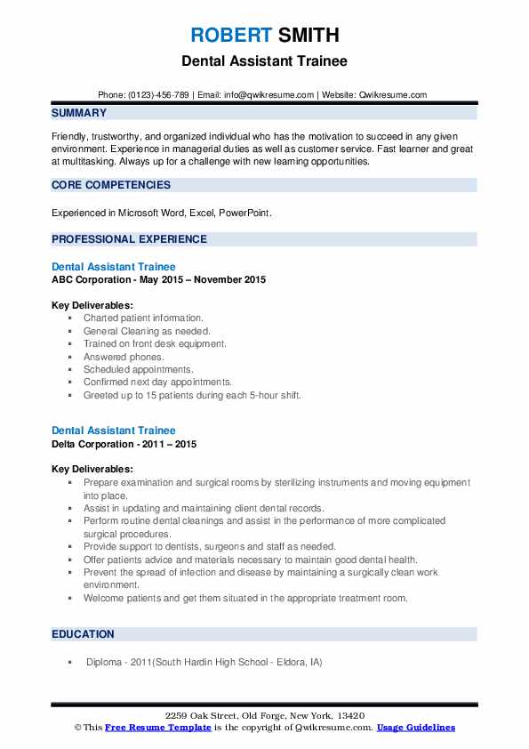 Dental Assistant Trainee Resume Samples QwikResume
