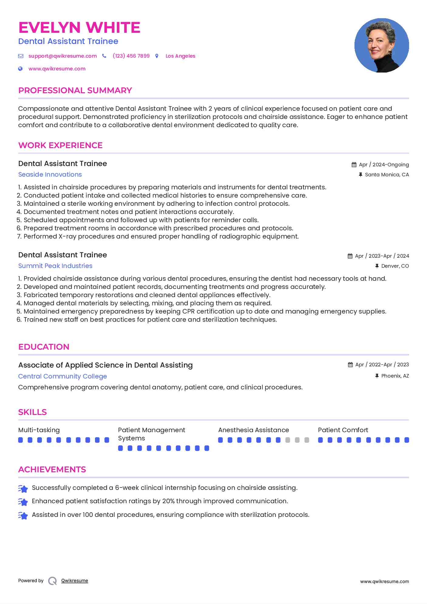 Dental Assistant Trainee Resume Model