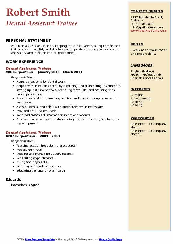 Dental Assistant Trainee Resume Samples QwikResume