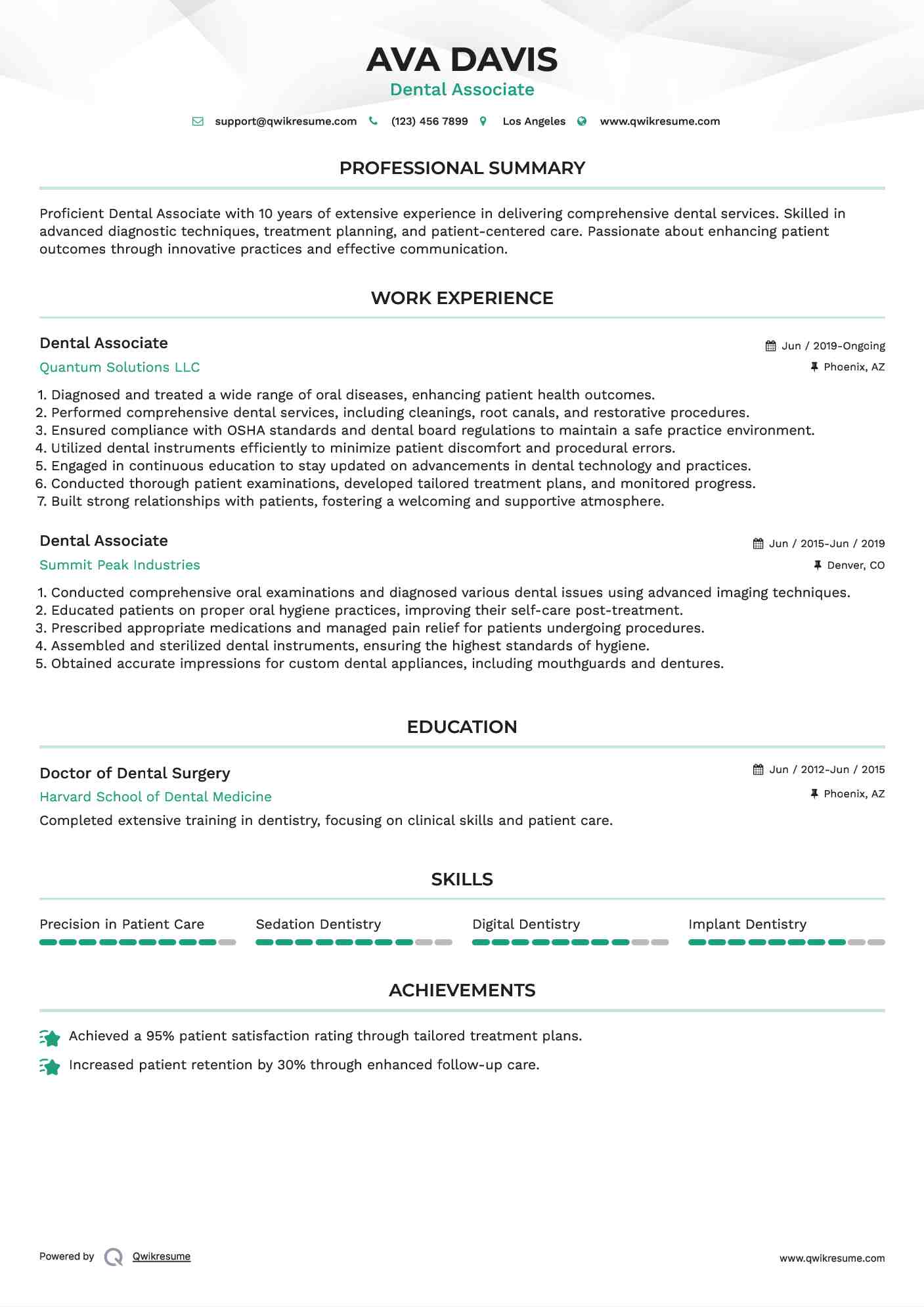 Dental Associate Resume Template
