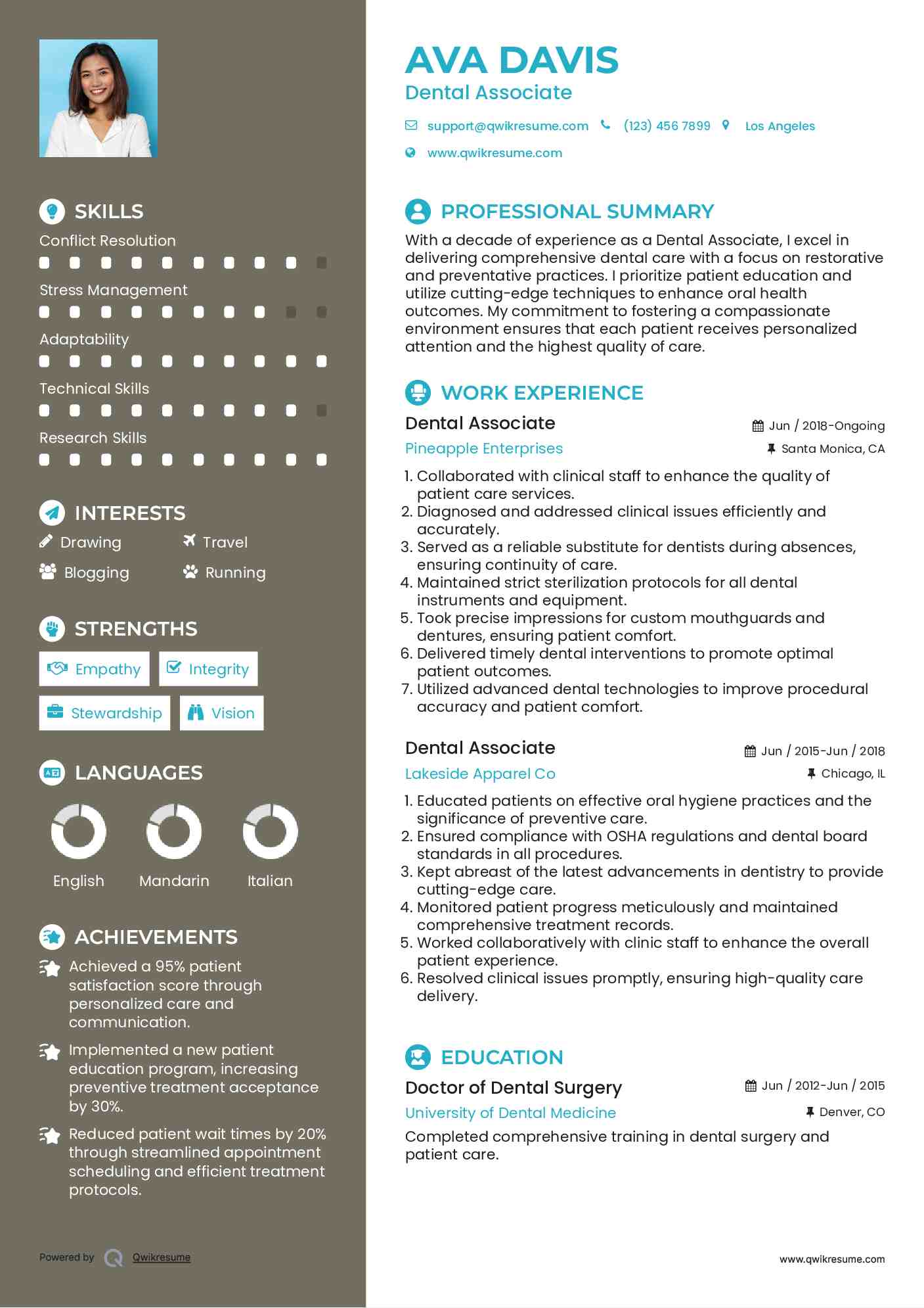 Dental Associate Resume Example