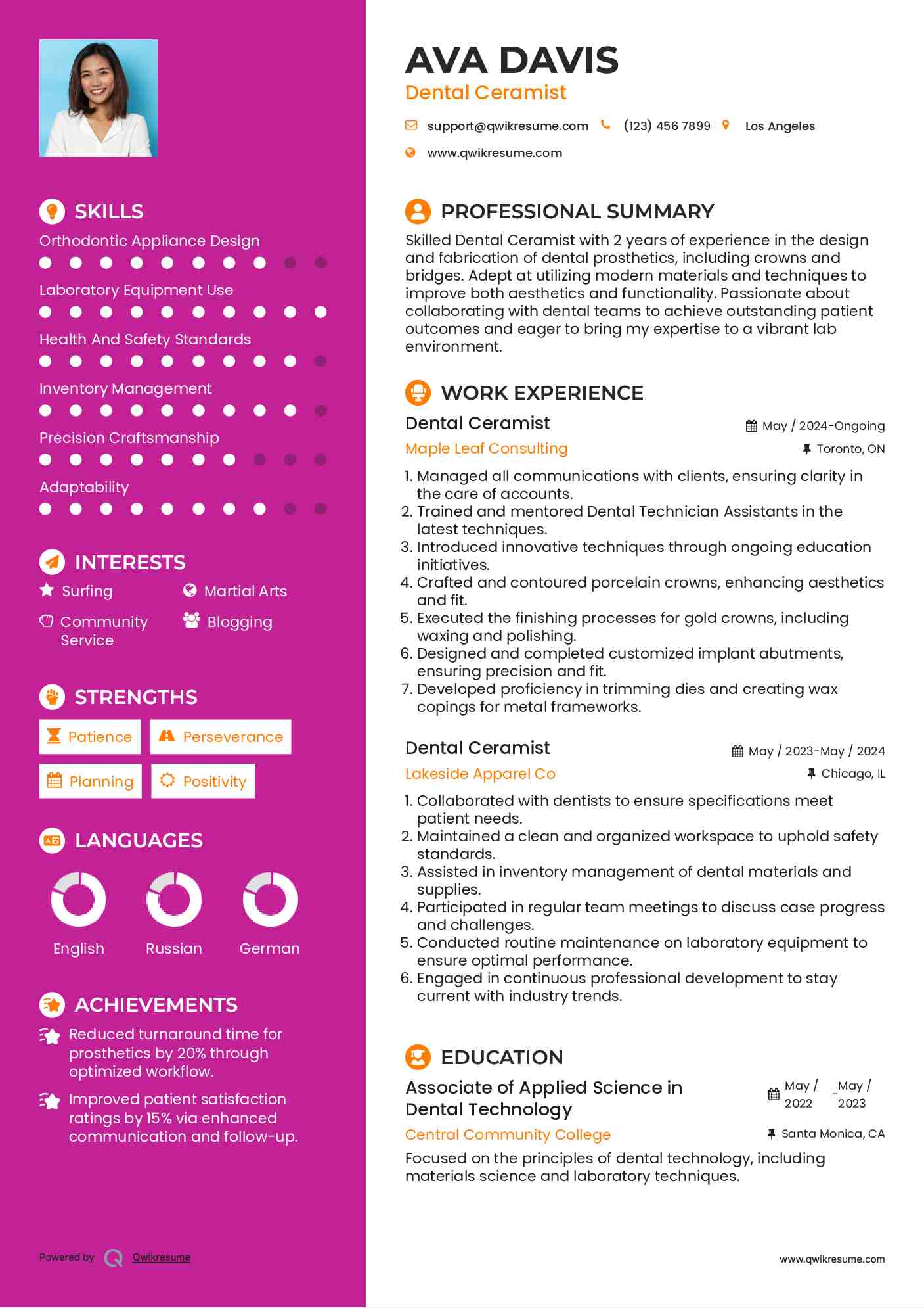 Dental Ceramist Resume Template
