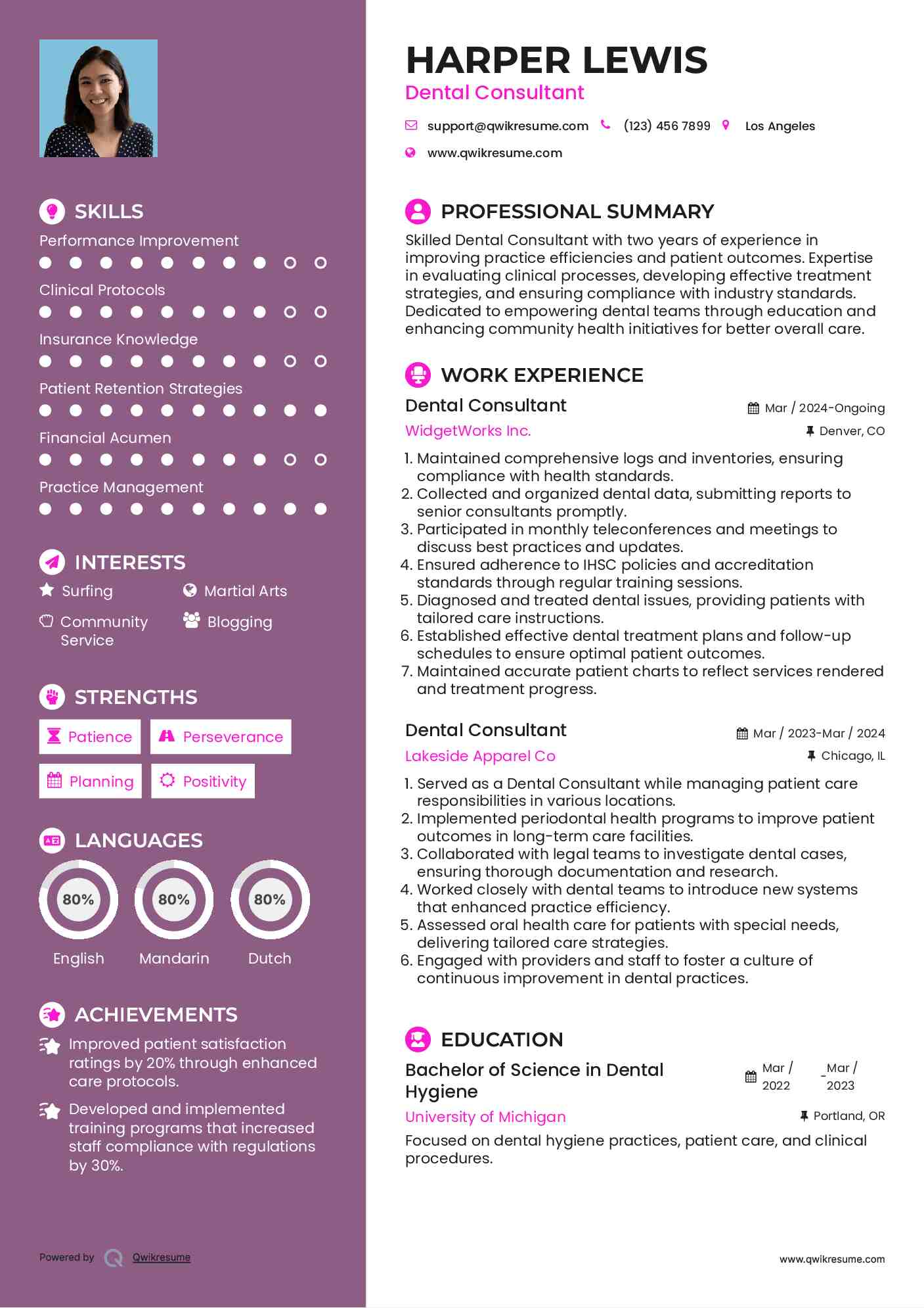 Dental Consultant Resume Example