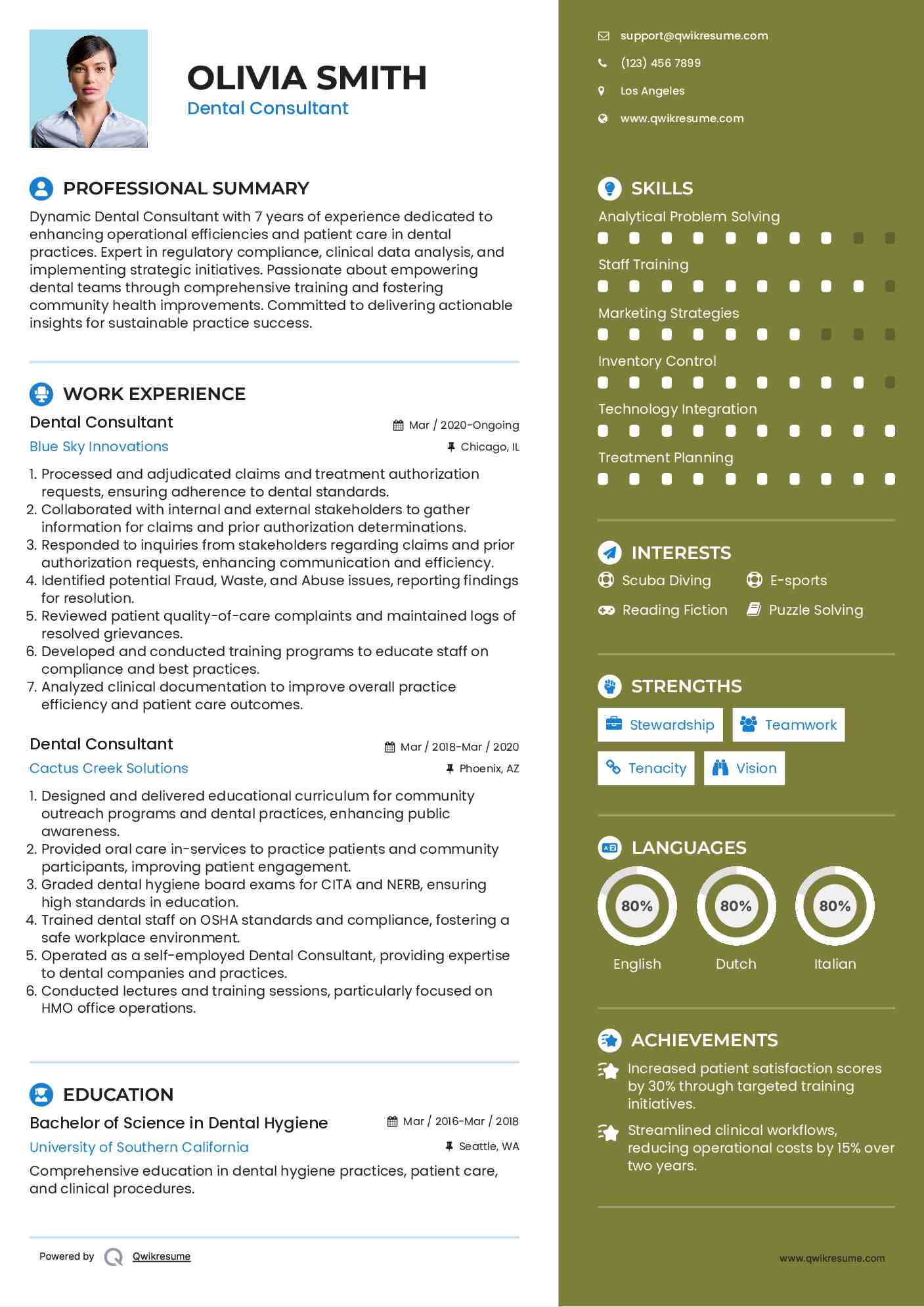 Dental Consultant Resume Model