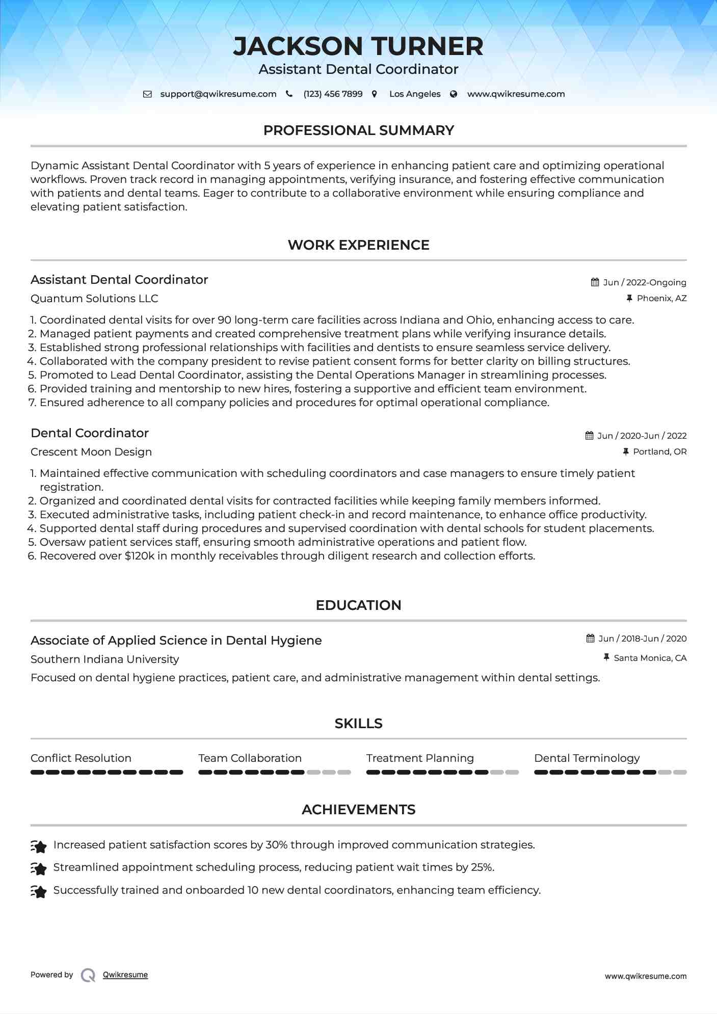 Assistant Dental Coordinator Resume Template