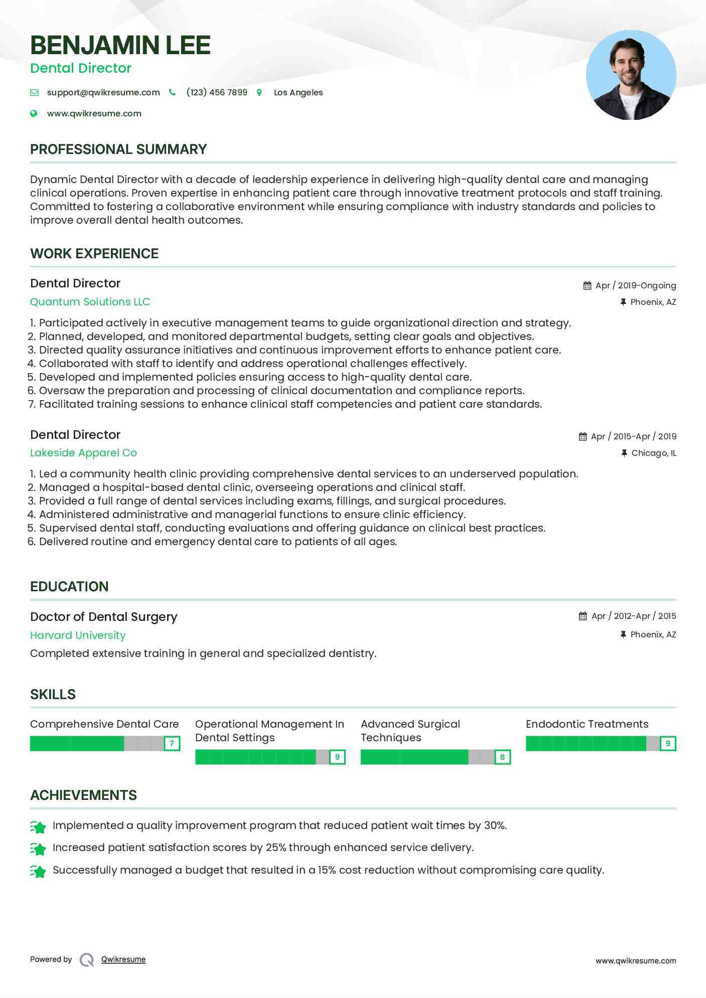 Dental Director Resume Template