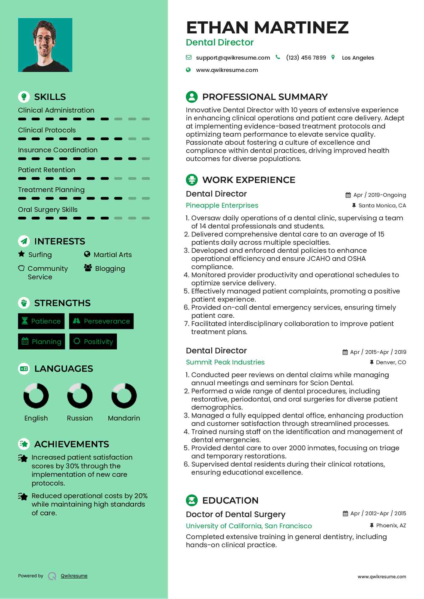 Dental Director Resume Format
