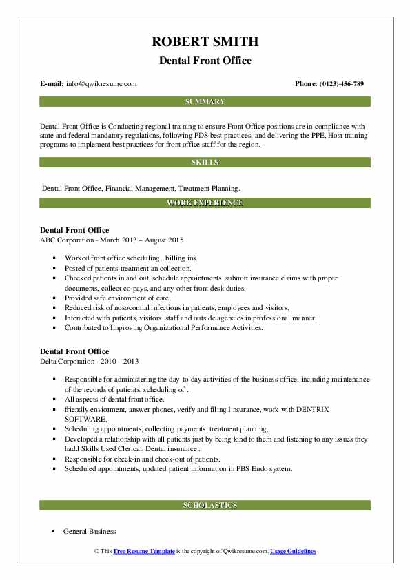 Dental Front Office Resume Samples - Dental Front Office 1658924880 Pdf 