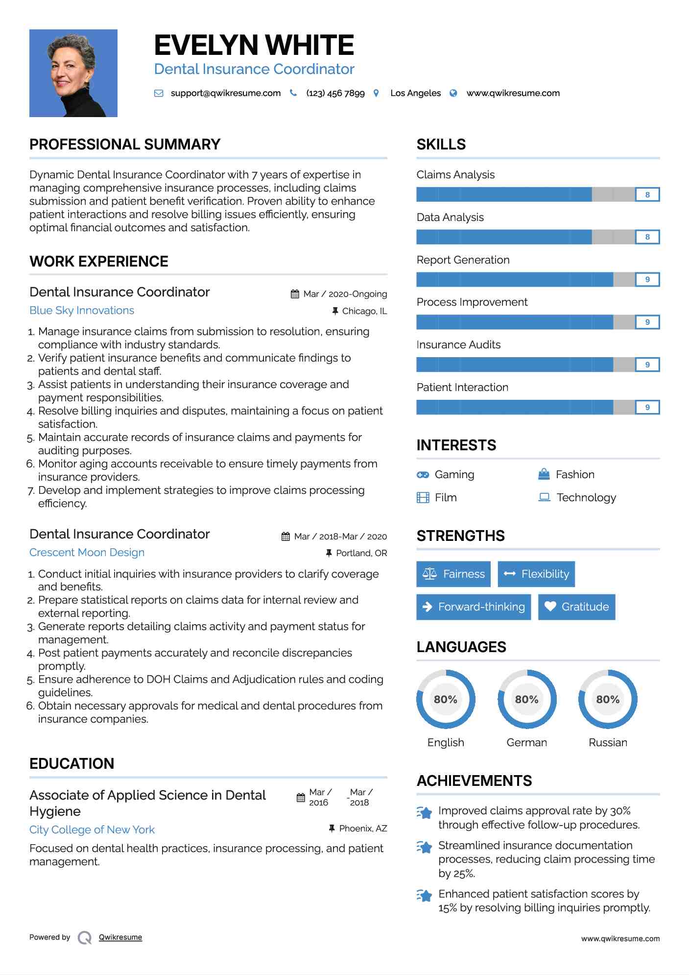Dental Insurance Coordinator Resume Template