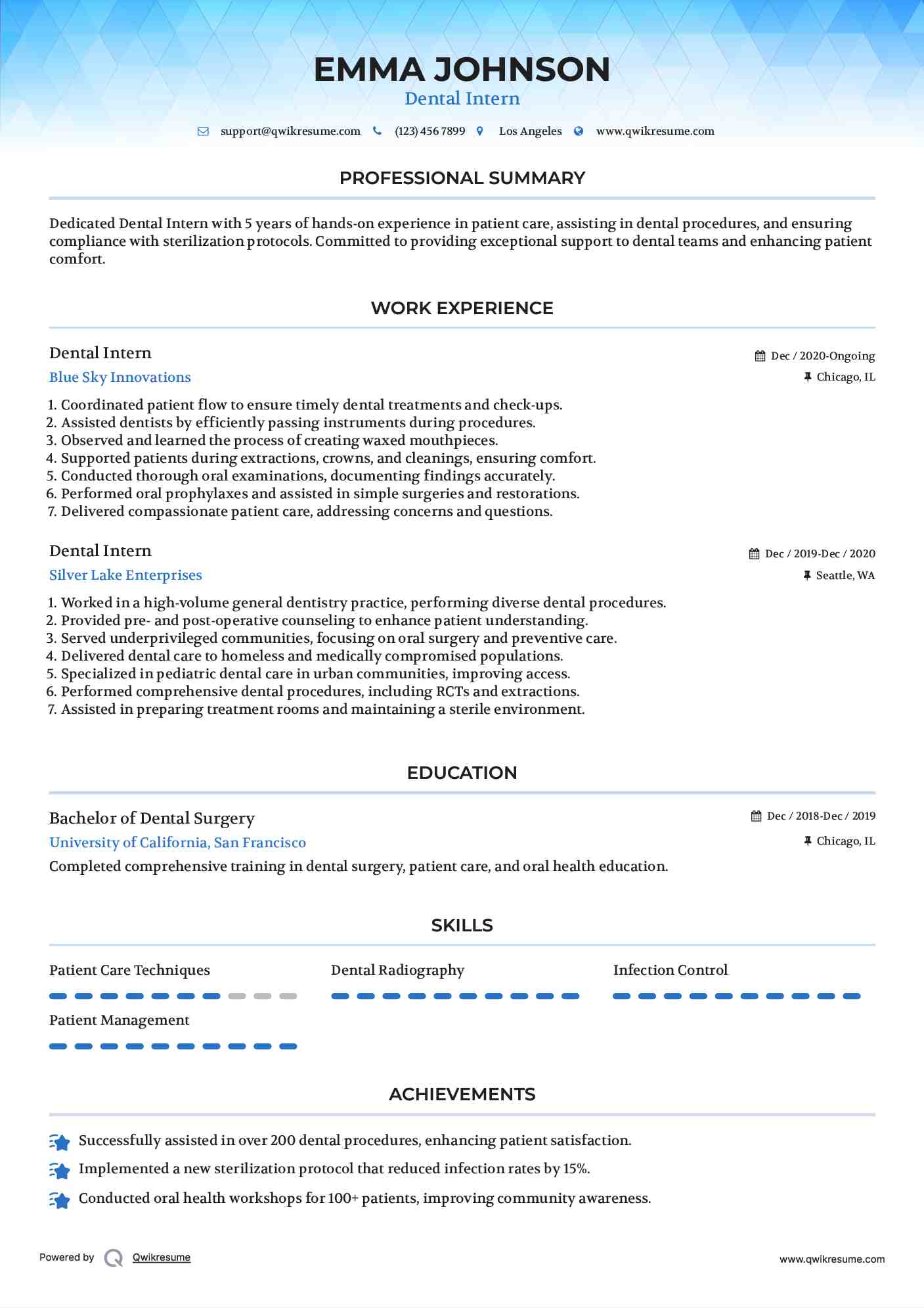Dental Intern Resume Format