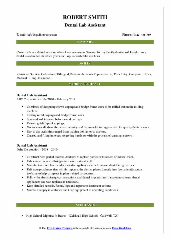 Dental Lab Assistant Resume Samples QwikResume