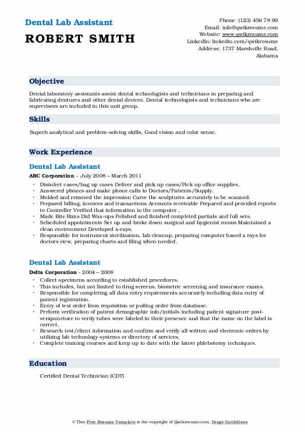 Dental Lab Assistant Resume Samples QwikResume