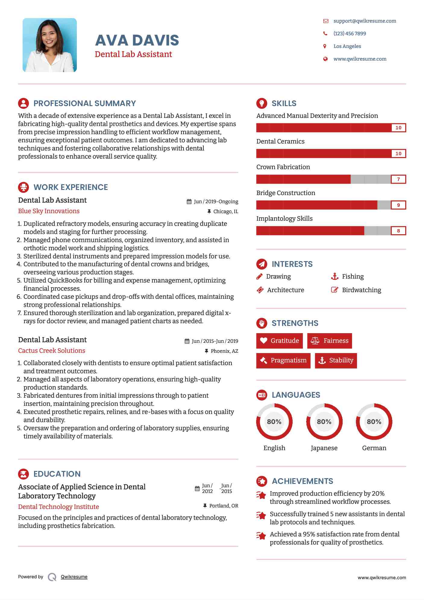 Dental Lab Assistant Resume Samples QwikResume