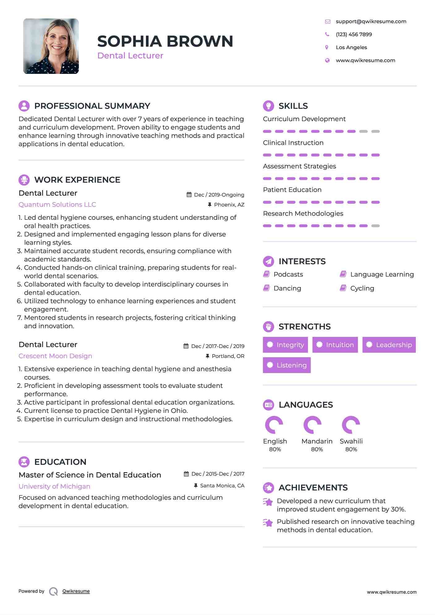 Dental Lecturer Resume Template