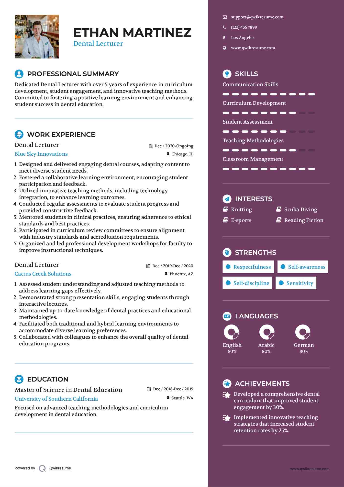 Dental Lecturer Resume Format