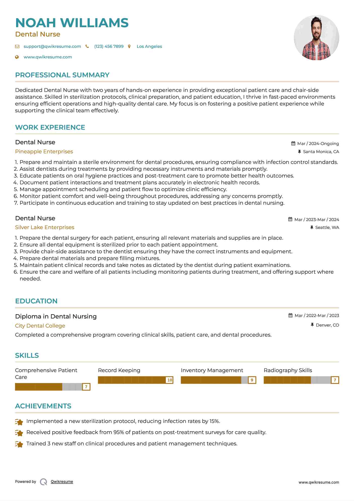 Dental Nurse Resume Example