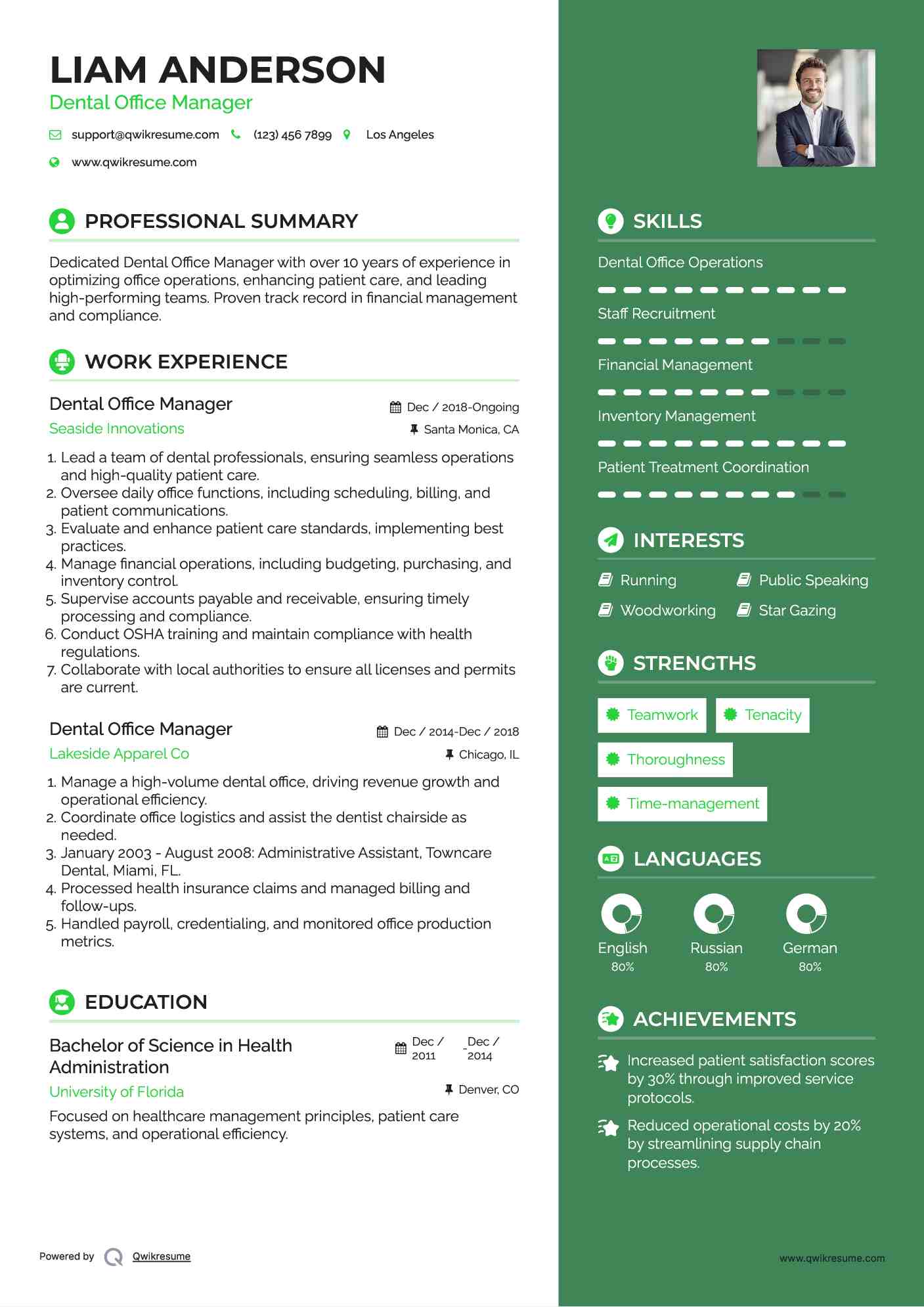 Dental Office Manager Resume Samples QwikResume