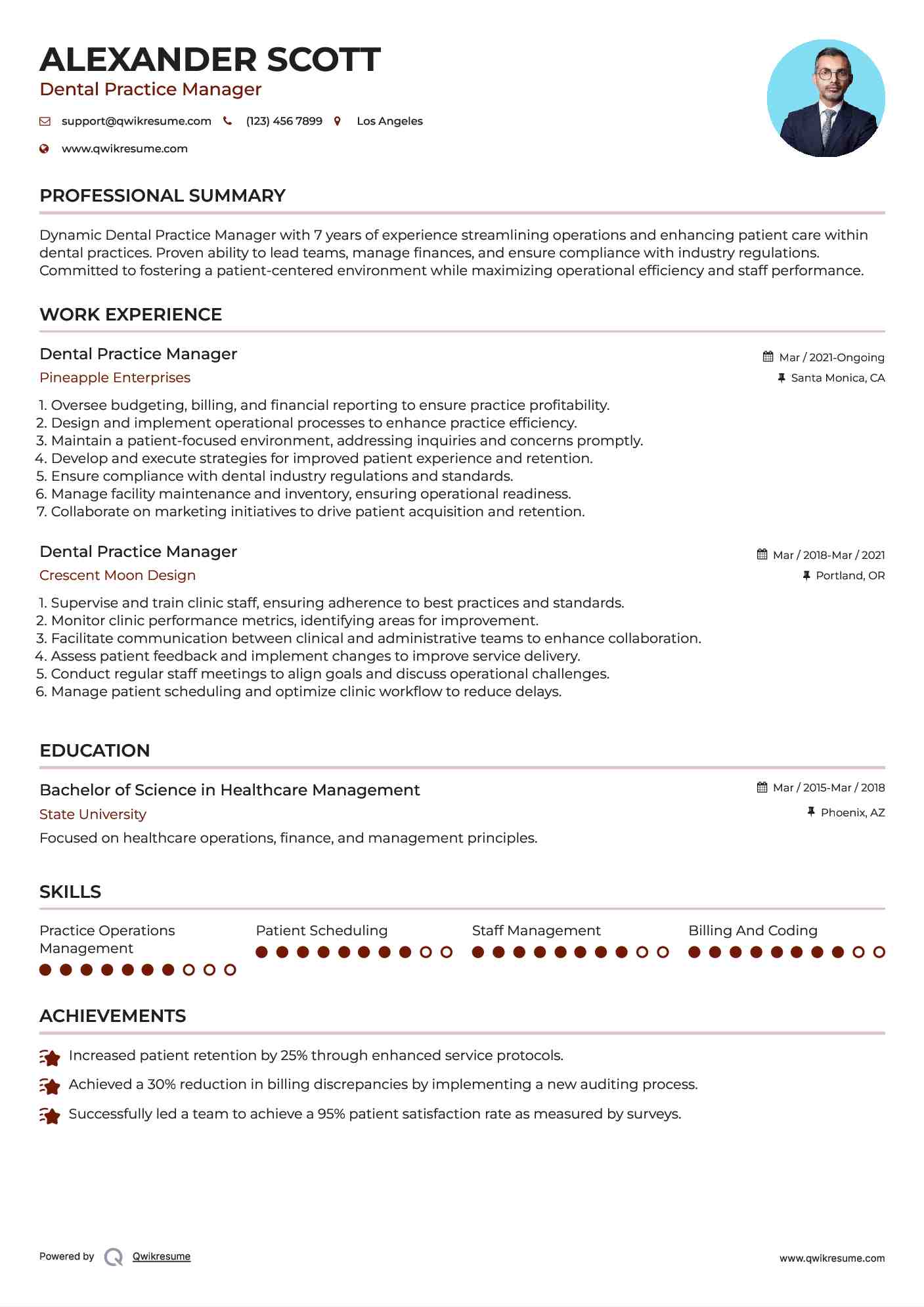 Dental Practice Manager Resume Model