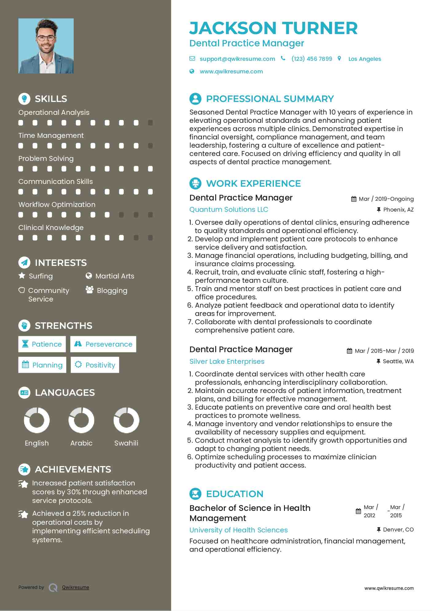 Dental Practice Manager Resume Template