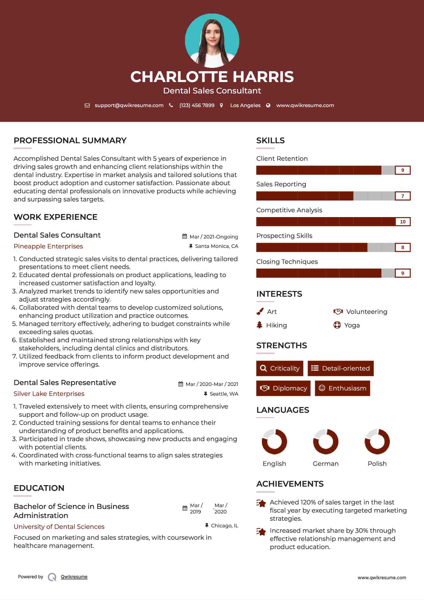 Dental Sales Consultant Resume Template