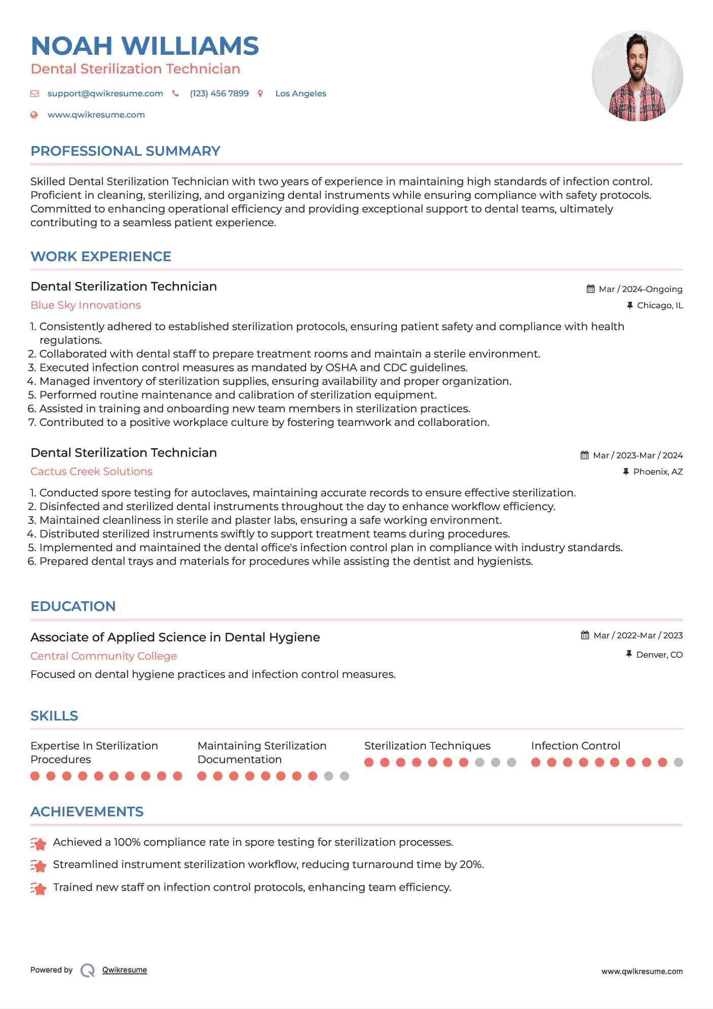 Dental Sterilization Technician Resume Sample