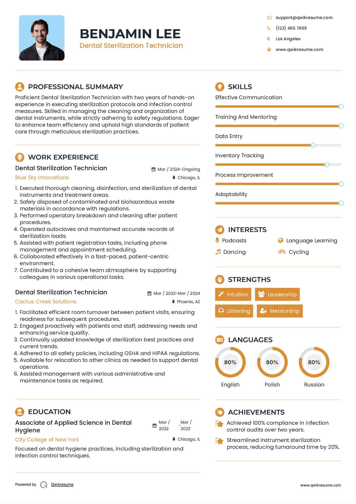 Dental Sterilization Technician Resume Samples QwikResume