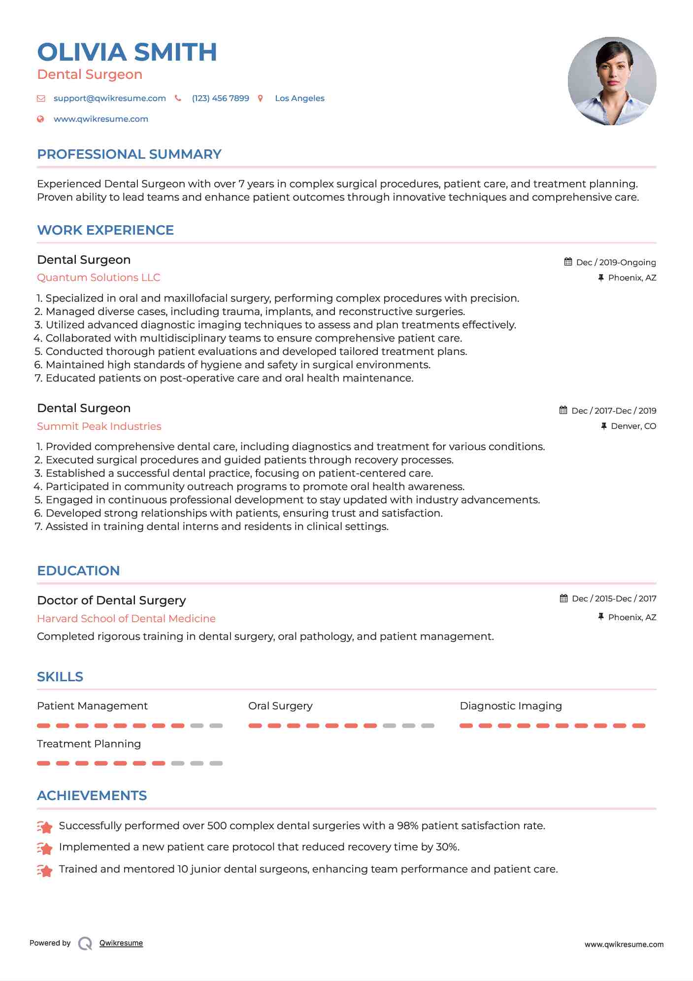 Dental Surgeon Resume Model