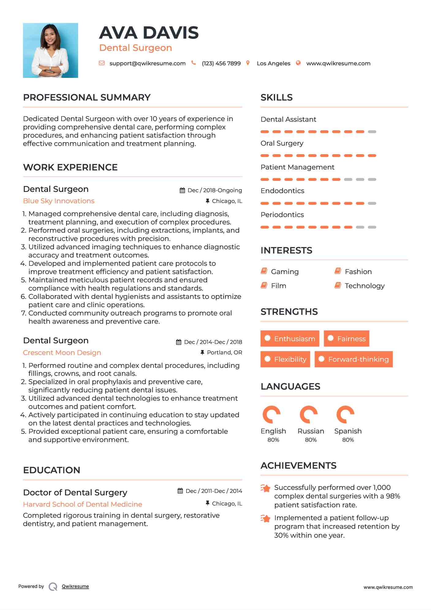 Dental Surgeon Resume Model
