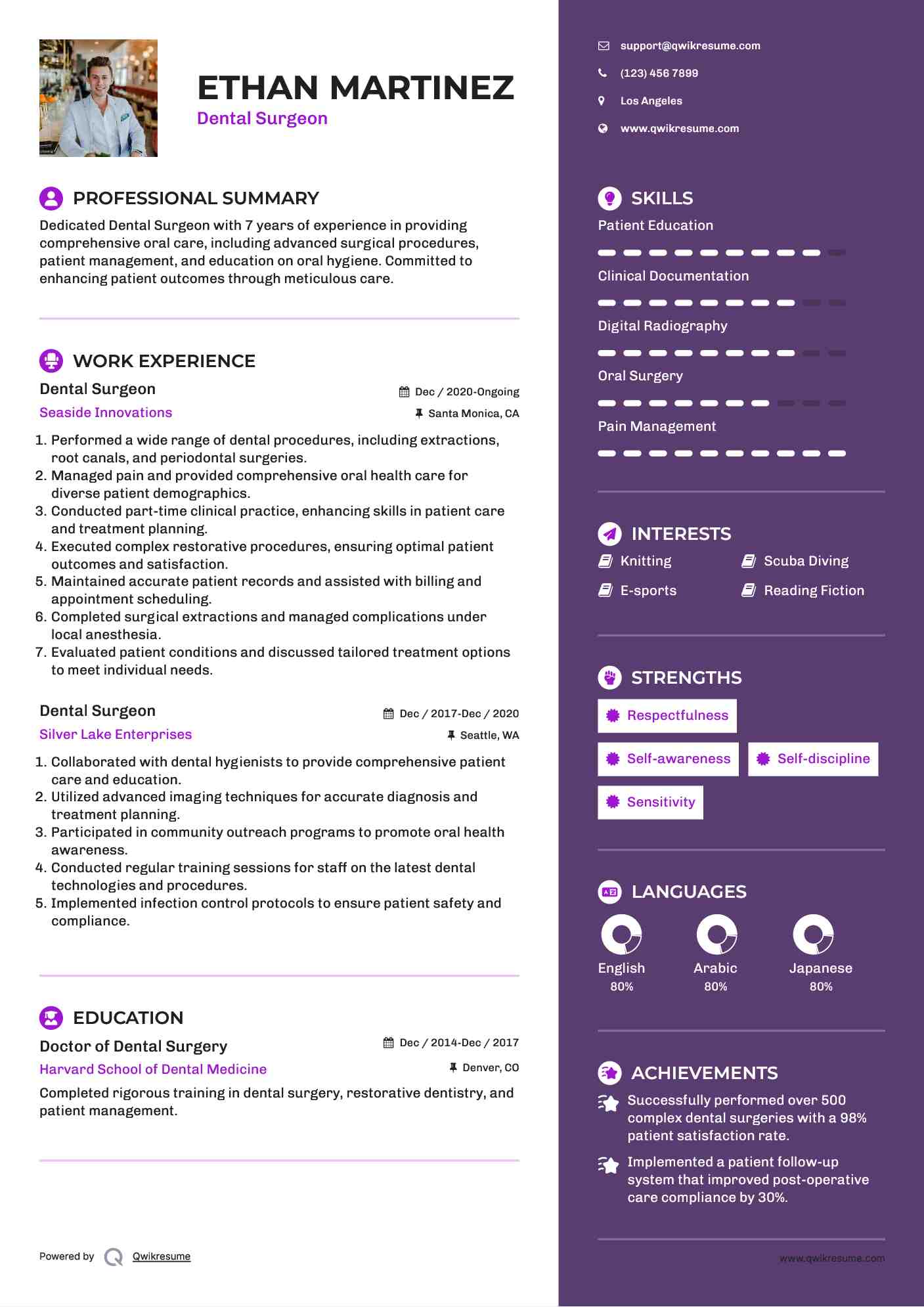 Dental Surgeon Resume Sample