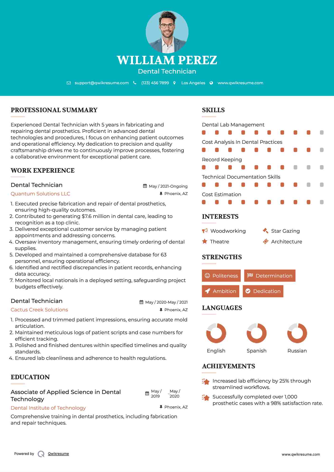 Dental Technician Resume Sample