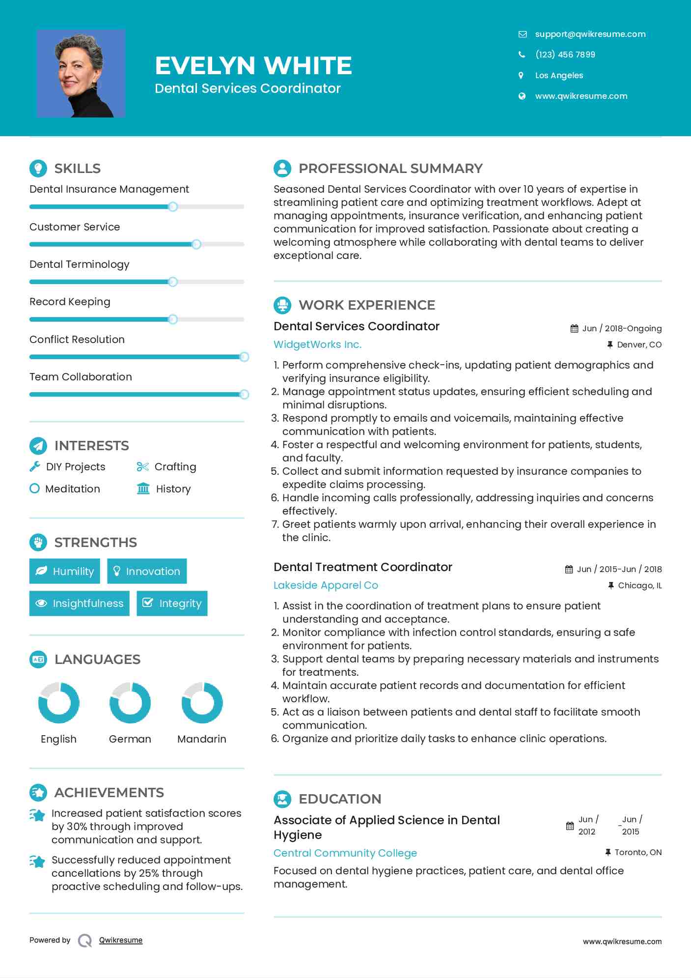 Dental Services Coordinator Resume Format