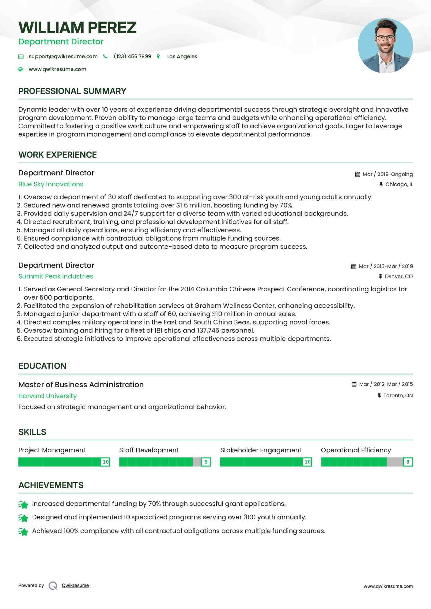 Department Director Resume Example