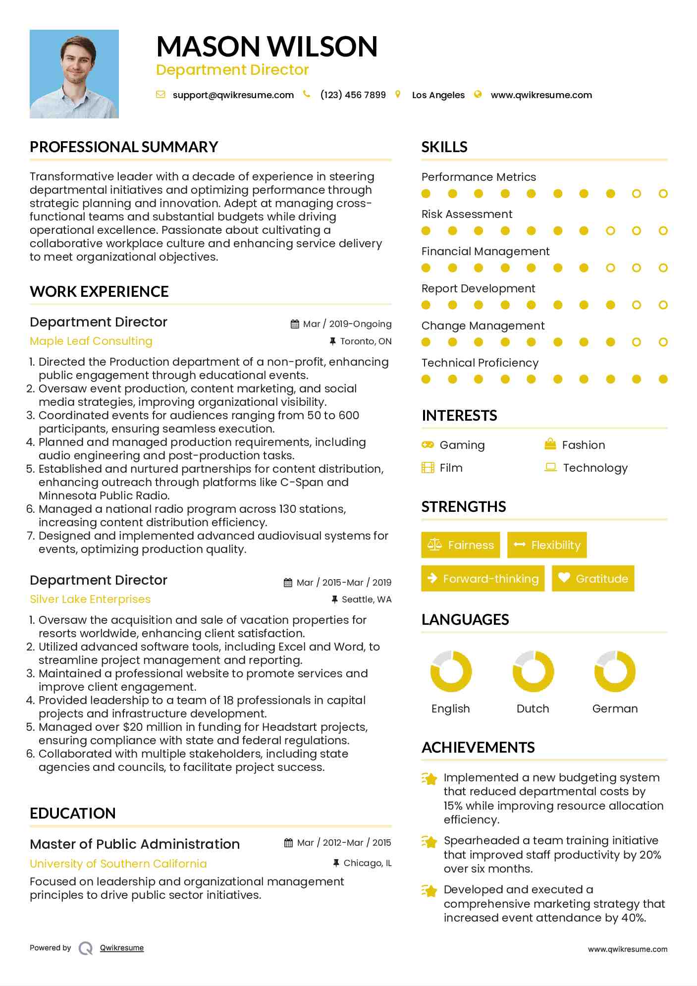 Department Director Resume Model