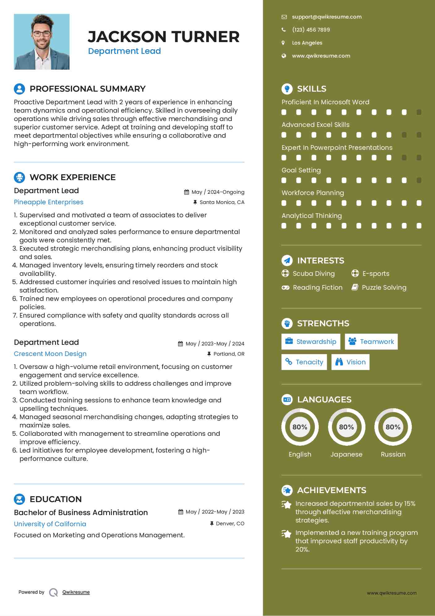 Department Lead Resume Example