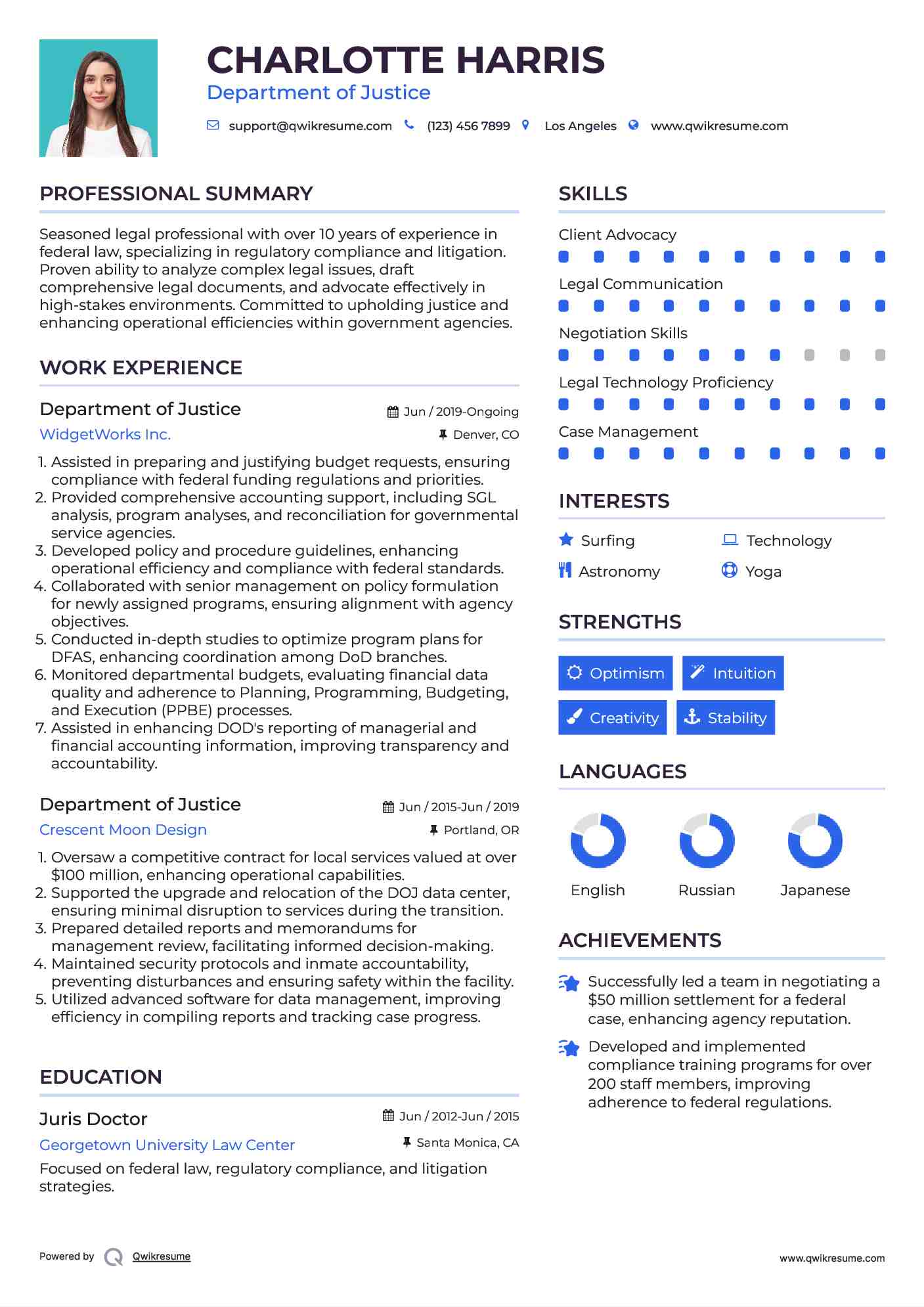 Department of Justice Resume Format