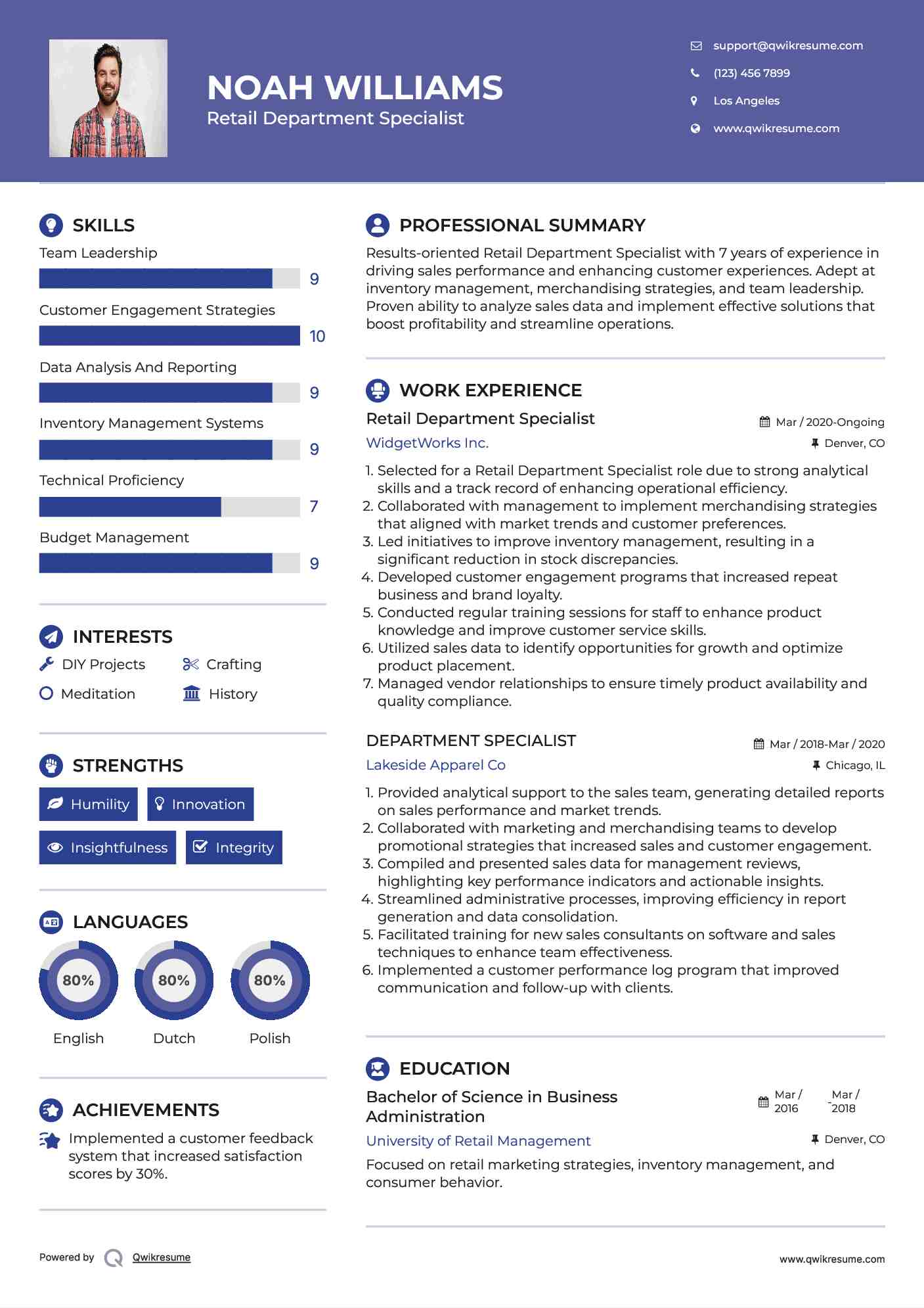 Retail Department Specialist Resume Format