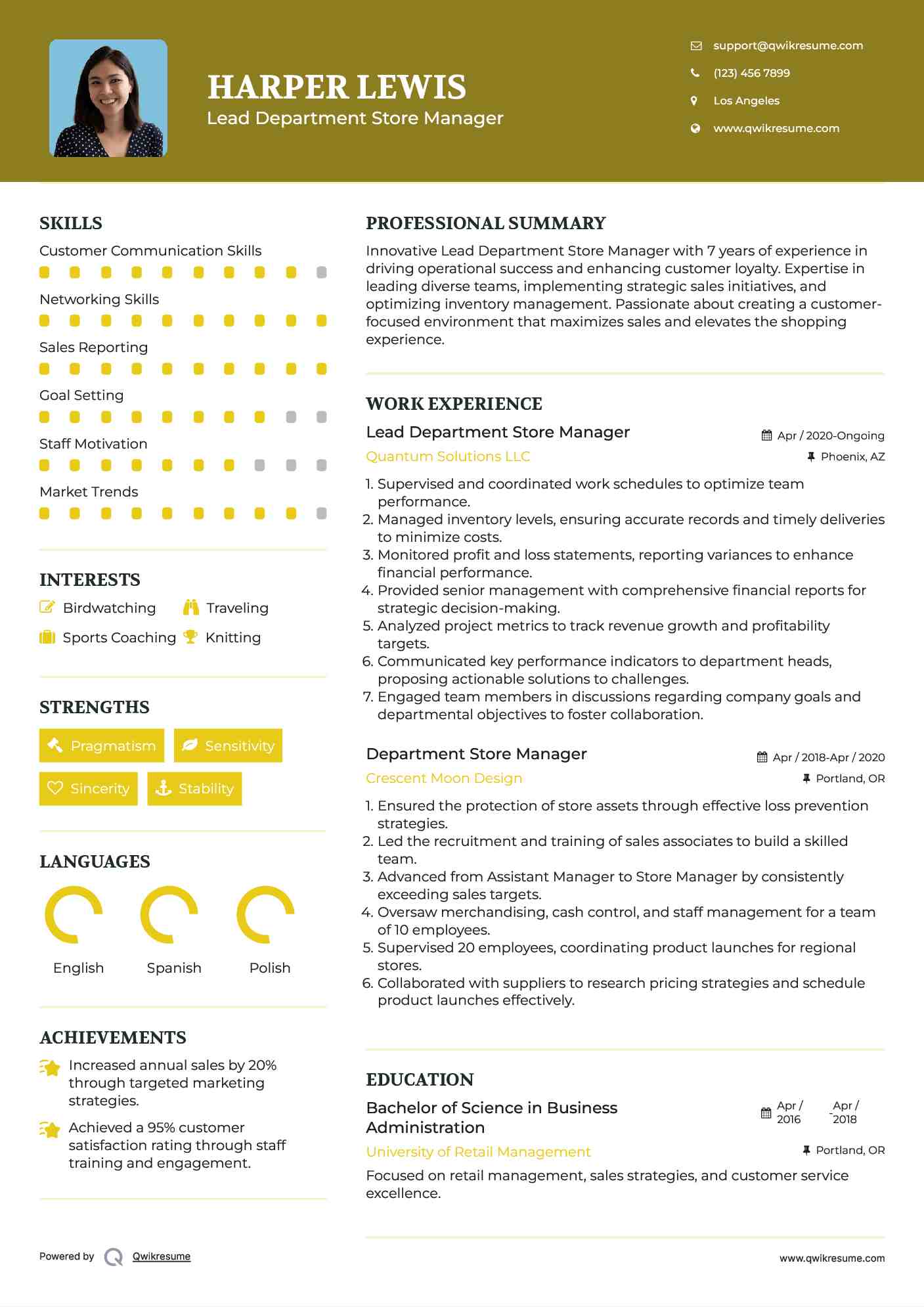 Lead Department Store Manager Resume Model