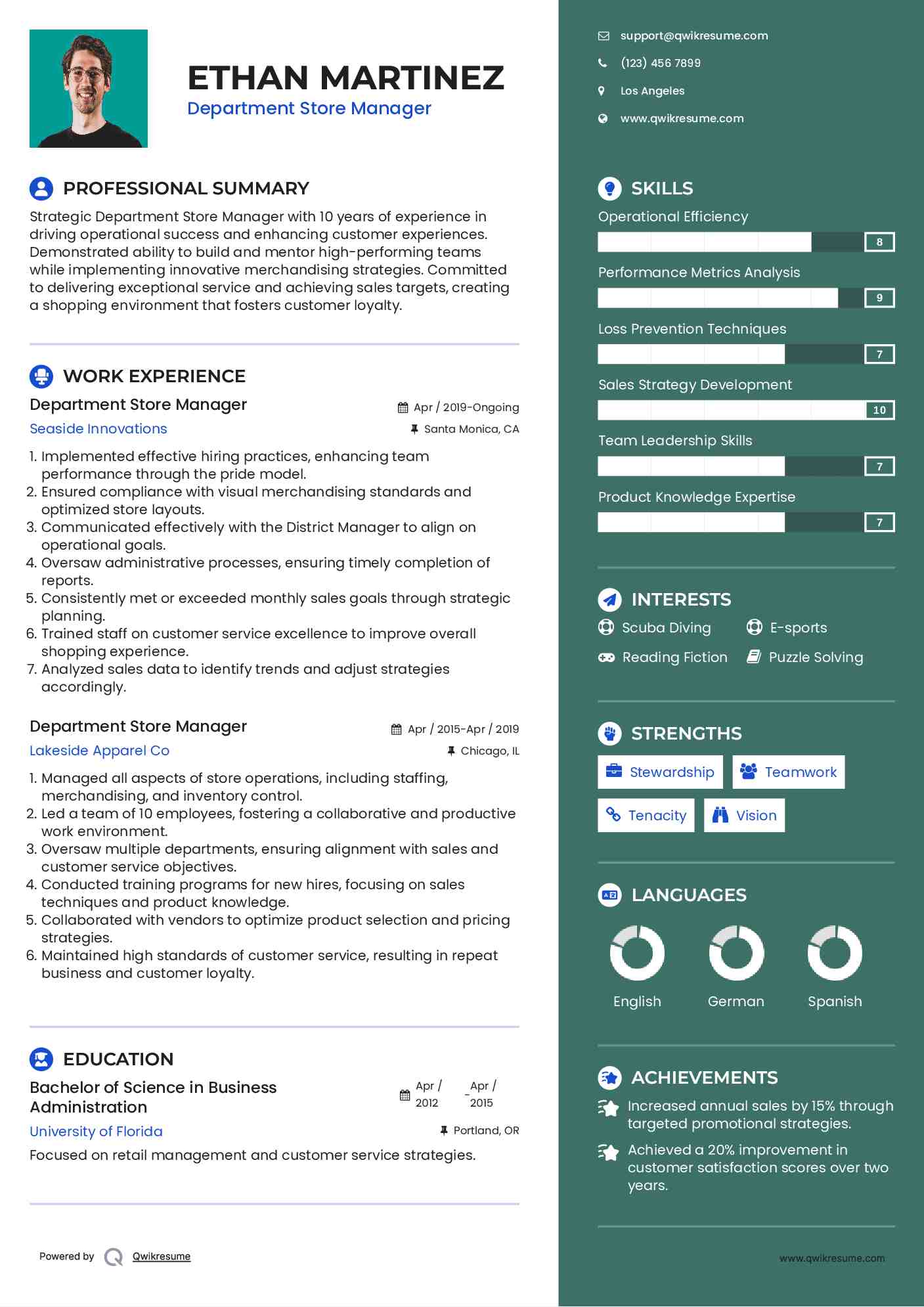 Department Store Manager Resume Template