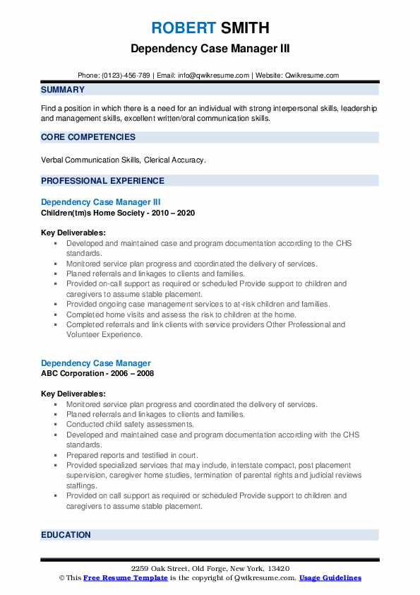 Dependency Case Manager Resume Samples QwikResume