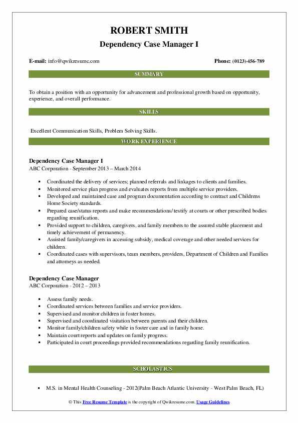 Dependency Case Manager Resume Samples QwikResume