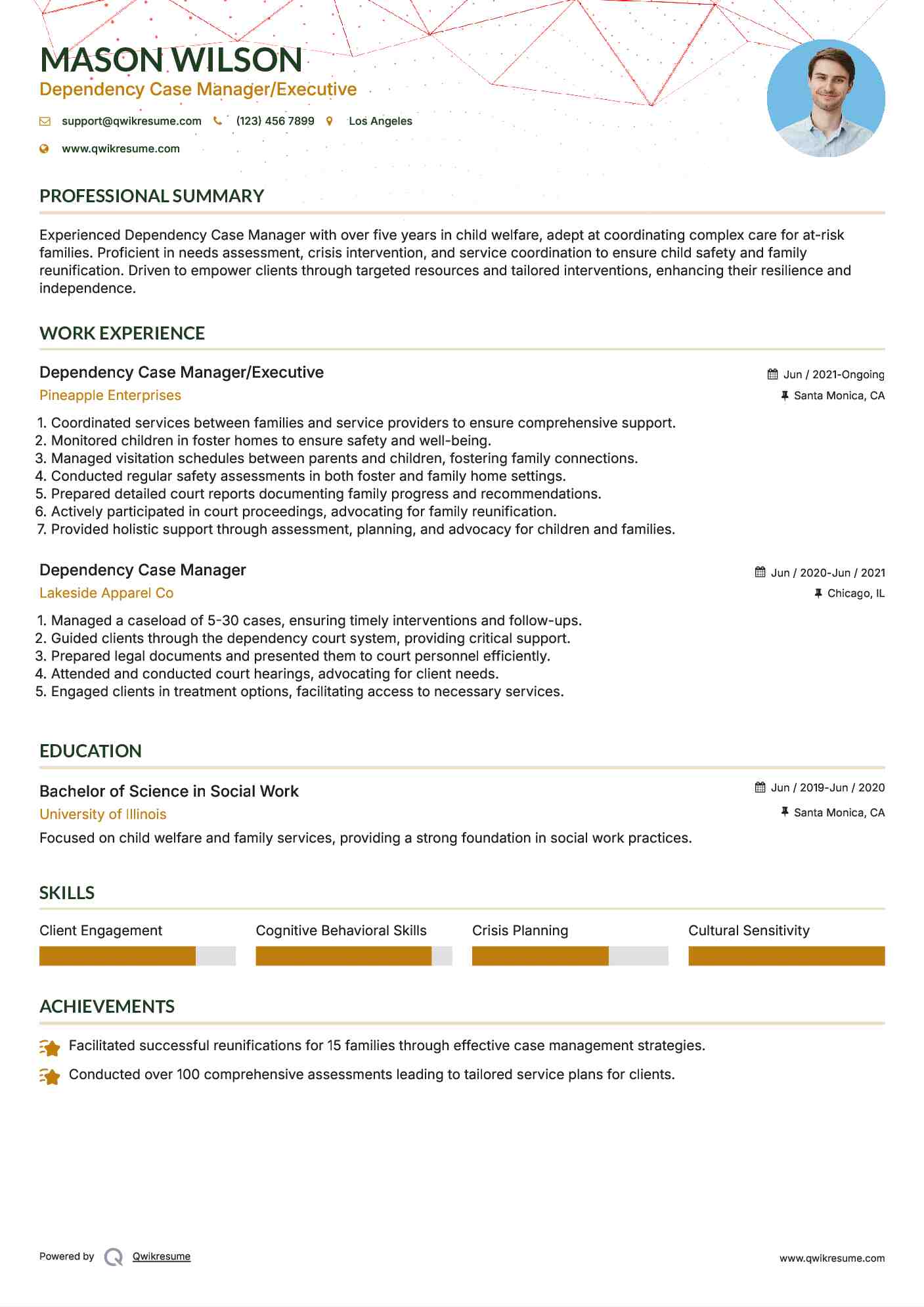 Dependency Case Manager/Executive Resume Sample