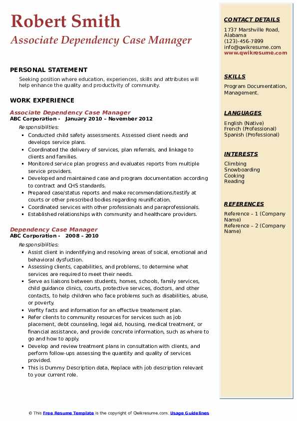 Dependency Case Manager Resume Samples QwikResume