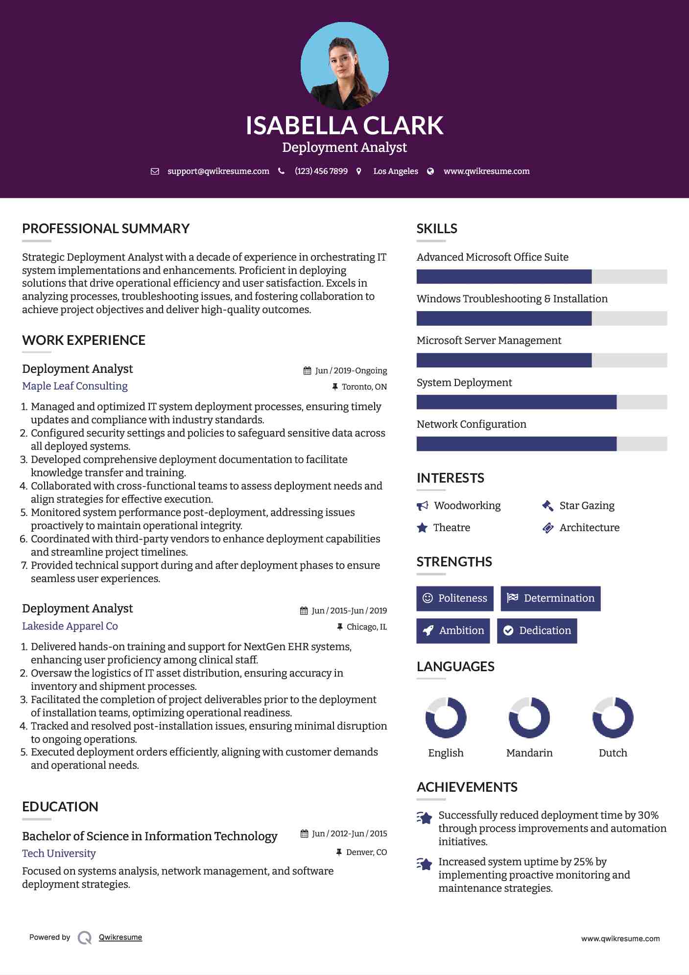 Deployment Analyst Resume Template