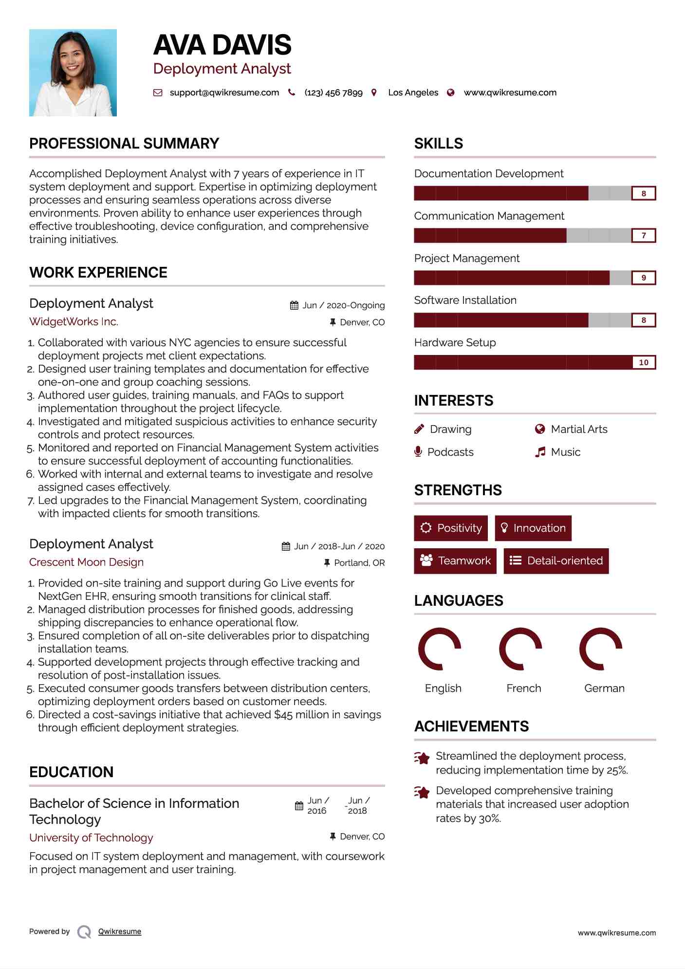 Deployment Analyst Resume Sample