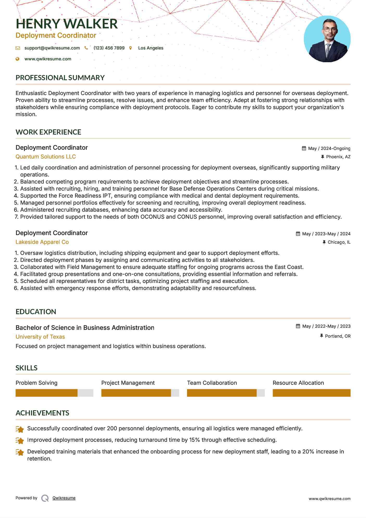 Deployment Coordinator Resume Format