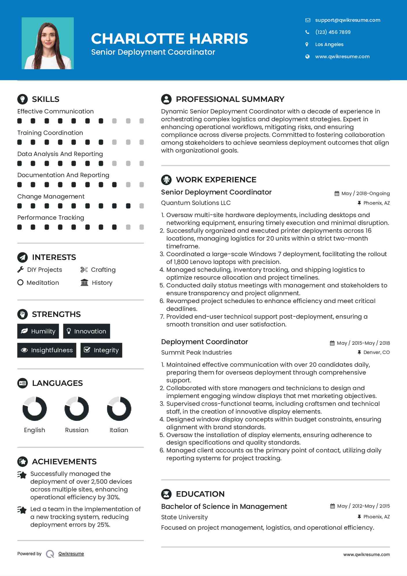 Senior Deployment Coordinator Resume Model