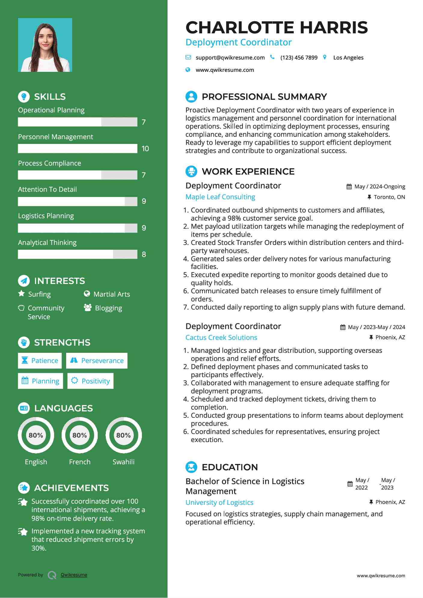 Deployment Coordinator Resume Example