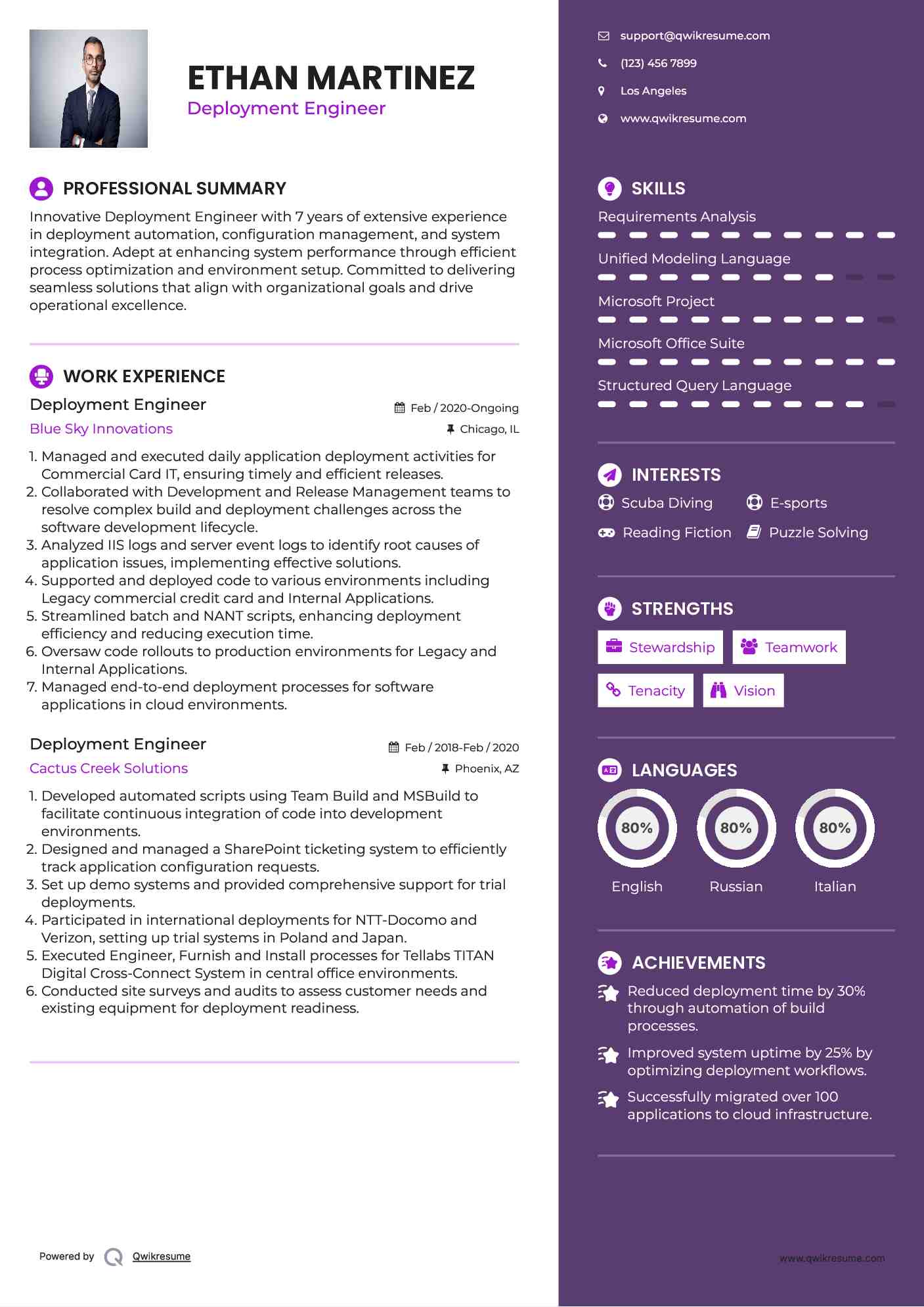 Deployment Engineer Resume Example